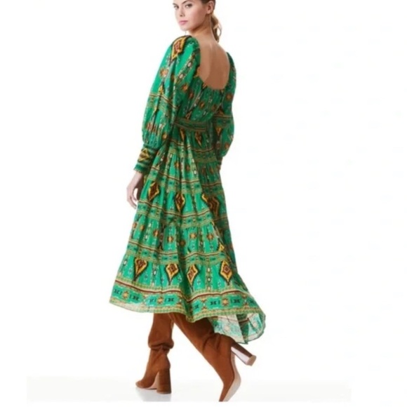 NWT $495 Alice + Olivia Rowen Square Neck Midi Dress Ethnic Bohemian Print XS - Picture 2 of 6
